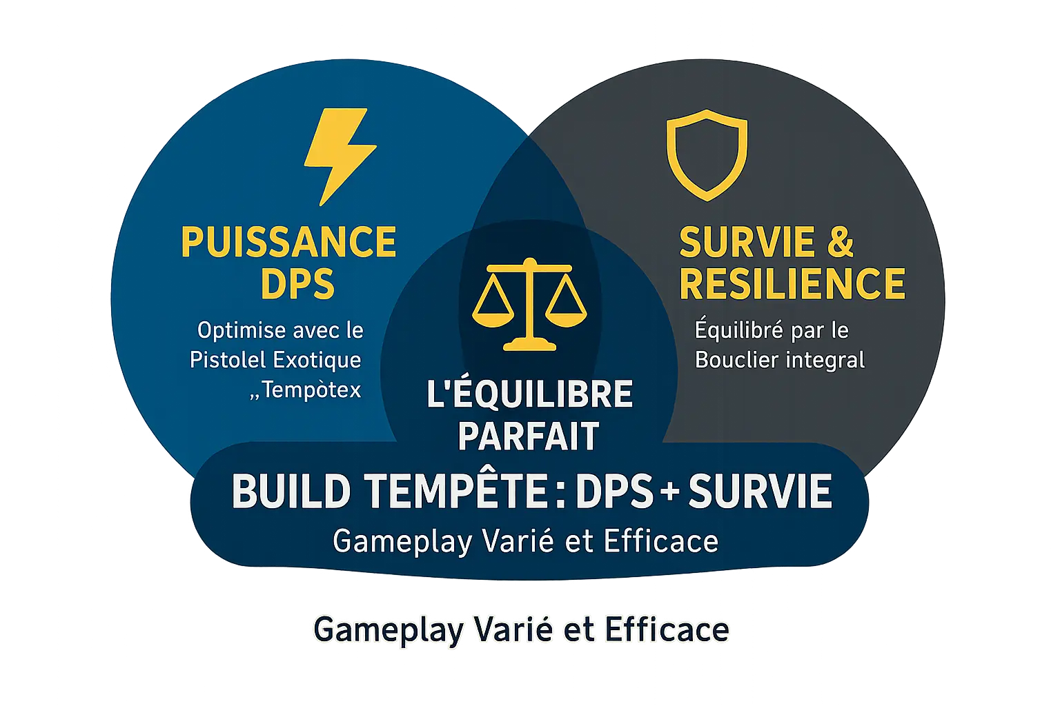 Infographie détaillée du build Tempête DPS avec bouclier pour The Division 2