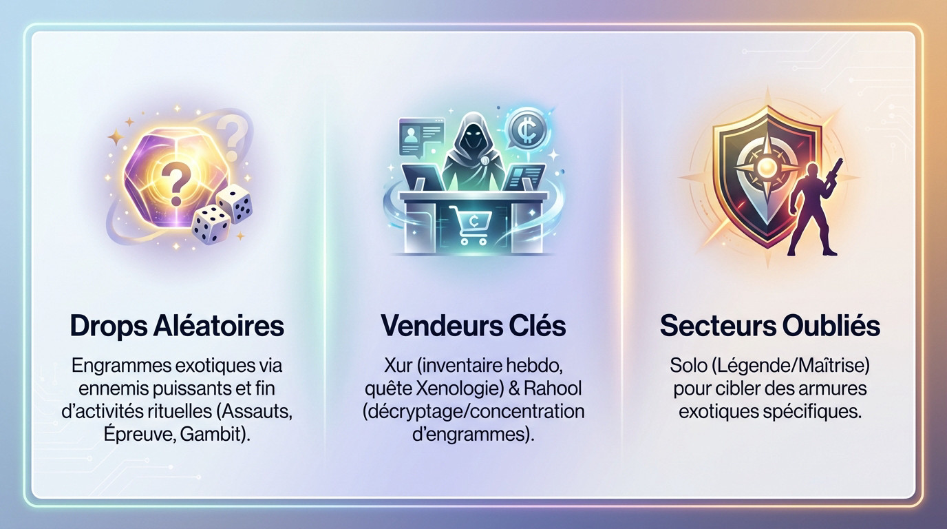 Gardien Destiny 2 inspectant un engramme exotique doré