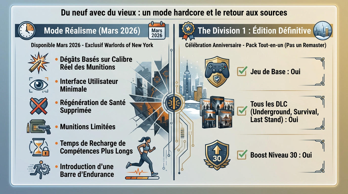 Agent de la Division équipé pour le mode réalisme face à une menace urbaine