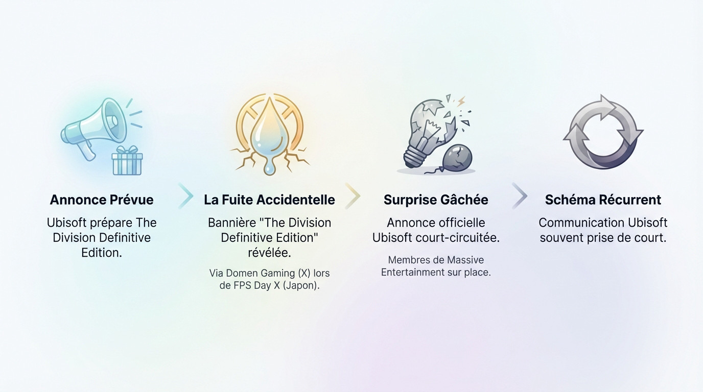 Bannière fuitée révélant The Division Definitive Edition lors d'un événement Ubisoft