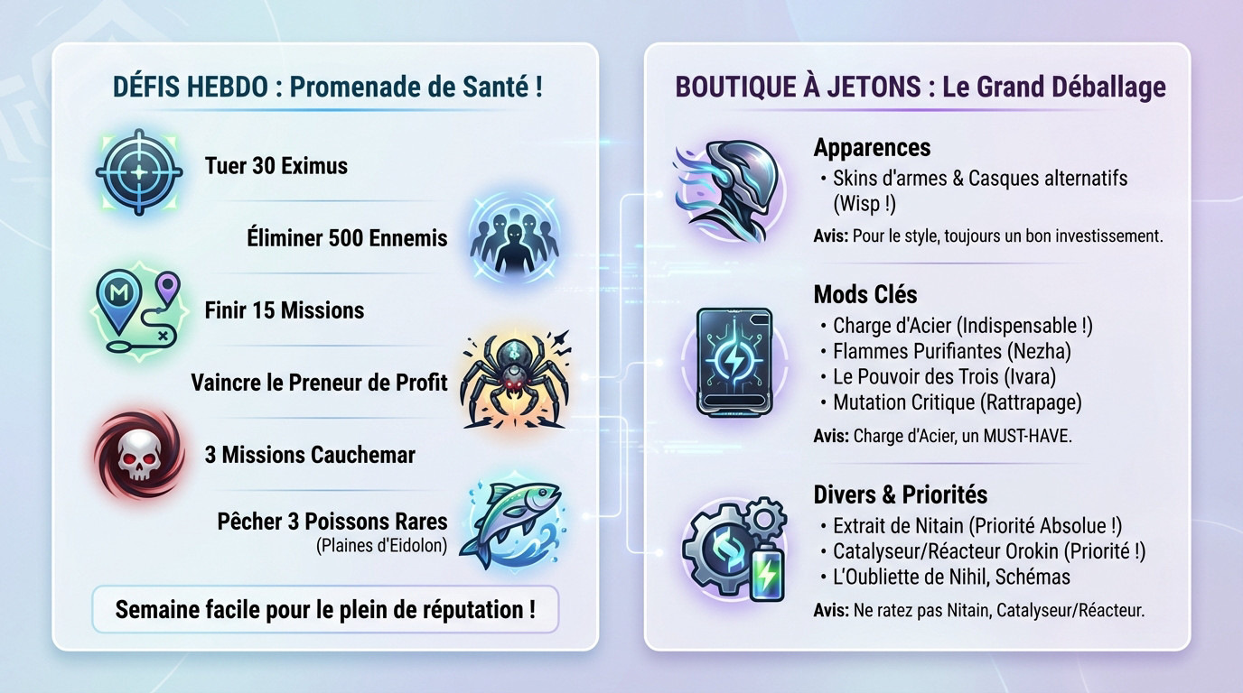 Aperçu des défis hebdomadaires et de la boutique de Nora Night dans Warframe