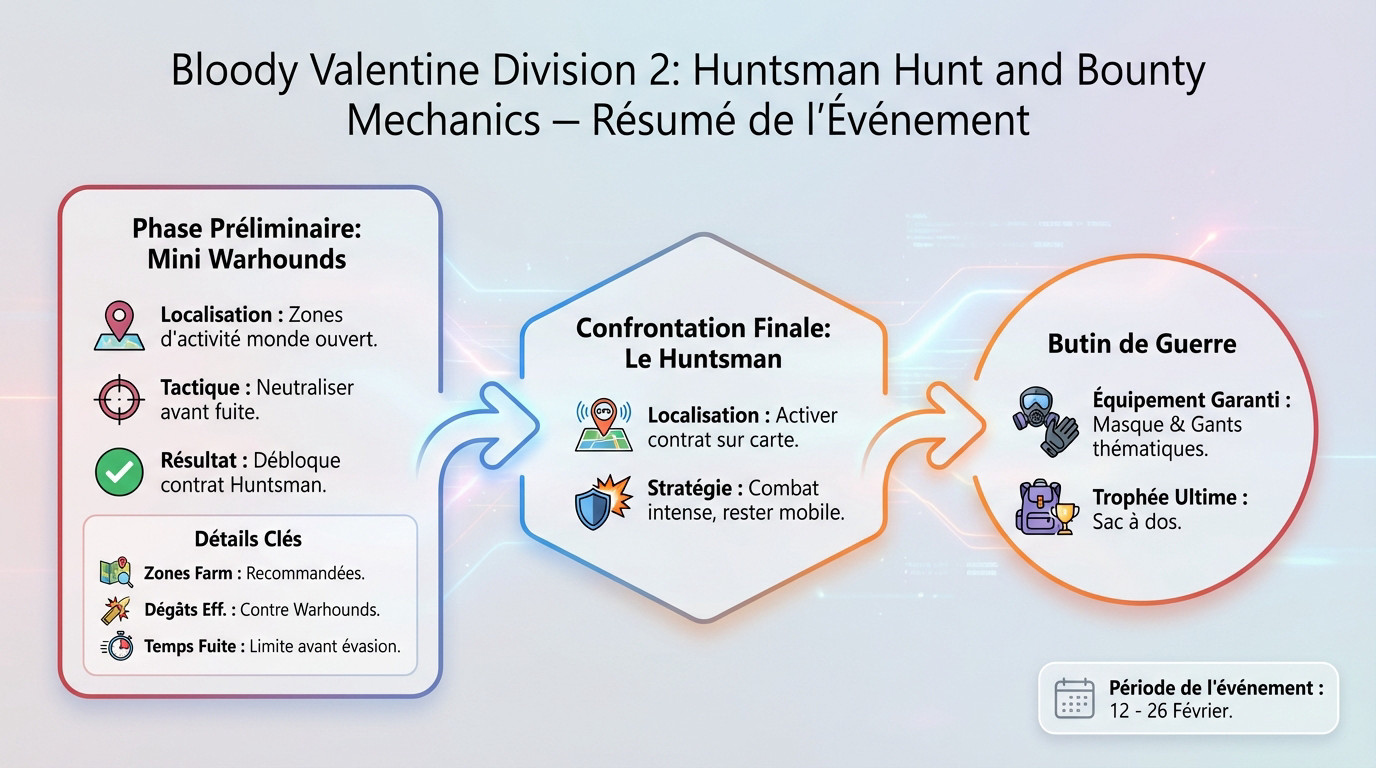 Guide événement Bloody Valentine The Division 2 : Traque du Huntsman et récompenses exclusives