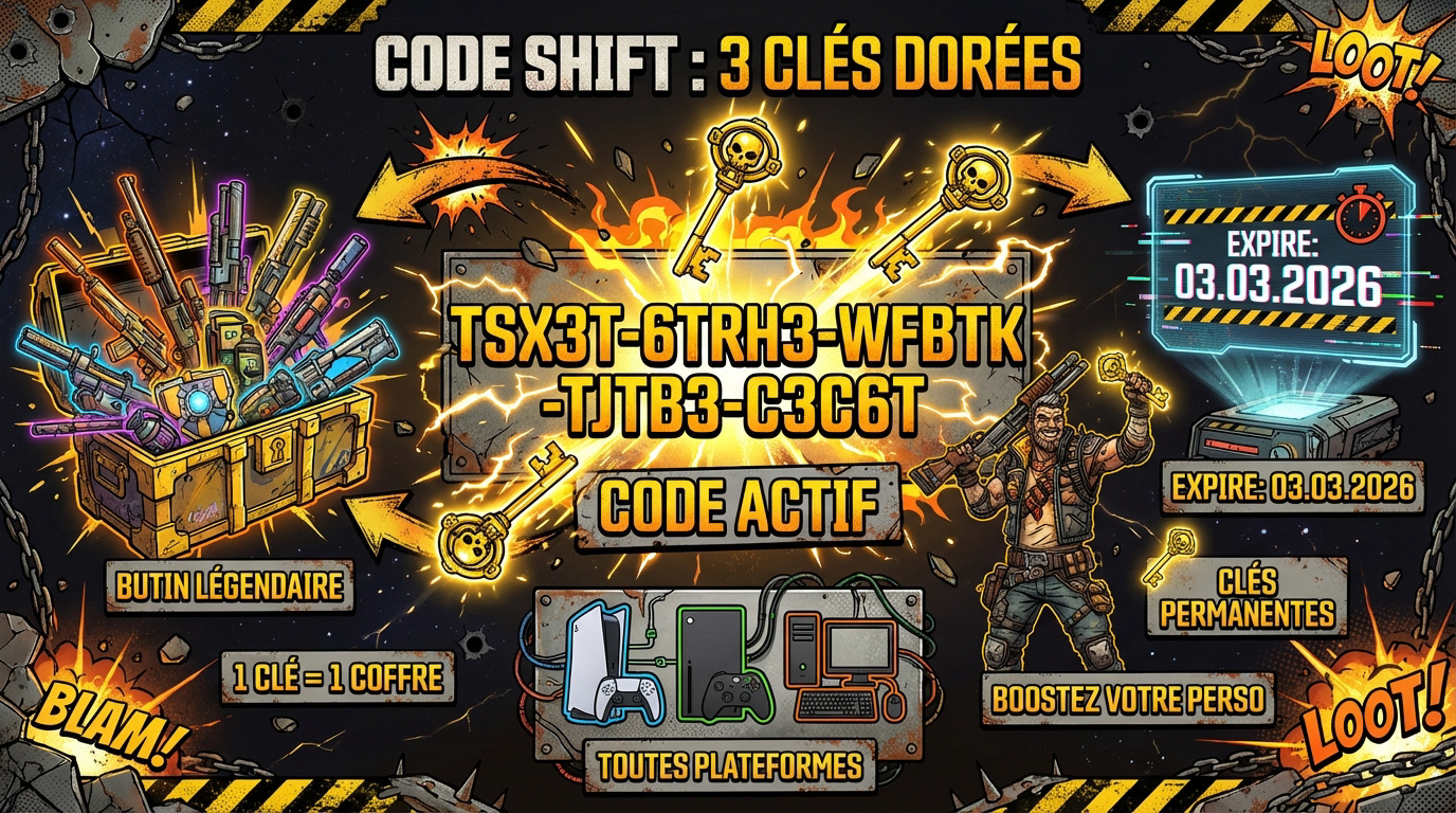 Code SHIFT Borderlands 4 offrant trois clés dorées