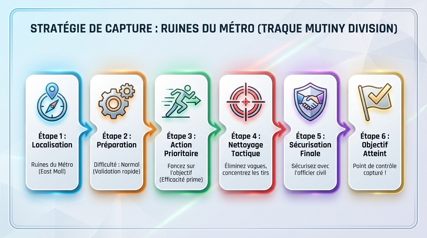 Agent de la Division sécurisant les Ruines du métro lors de la traque Mutiny