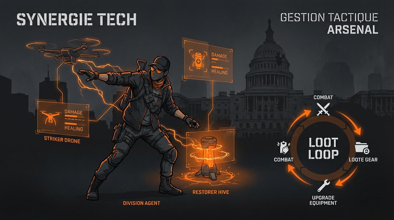 Interface de gestion des compétences et du butin dans The Division 2