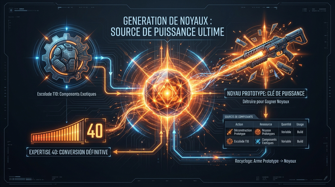Infographie détaillant le processus de génération des noyaux de puissance pour l'équipement prototype