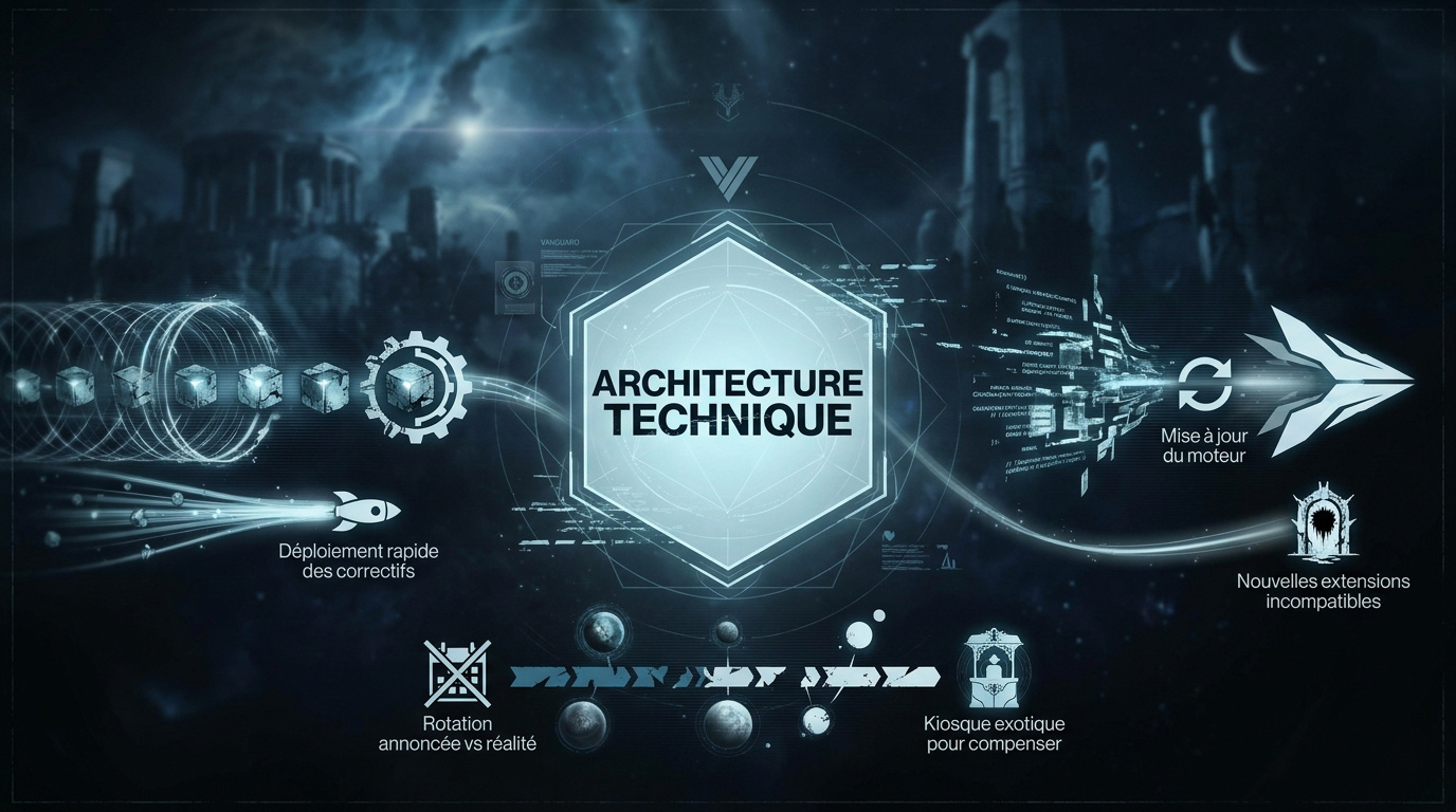 Schéma de l'architecture technique et du cycle de développement de Destiny 2