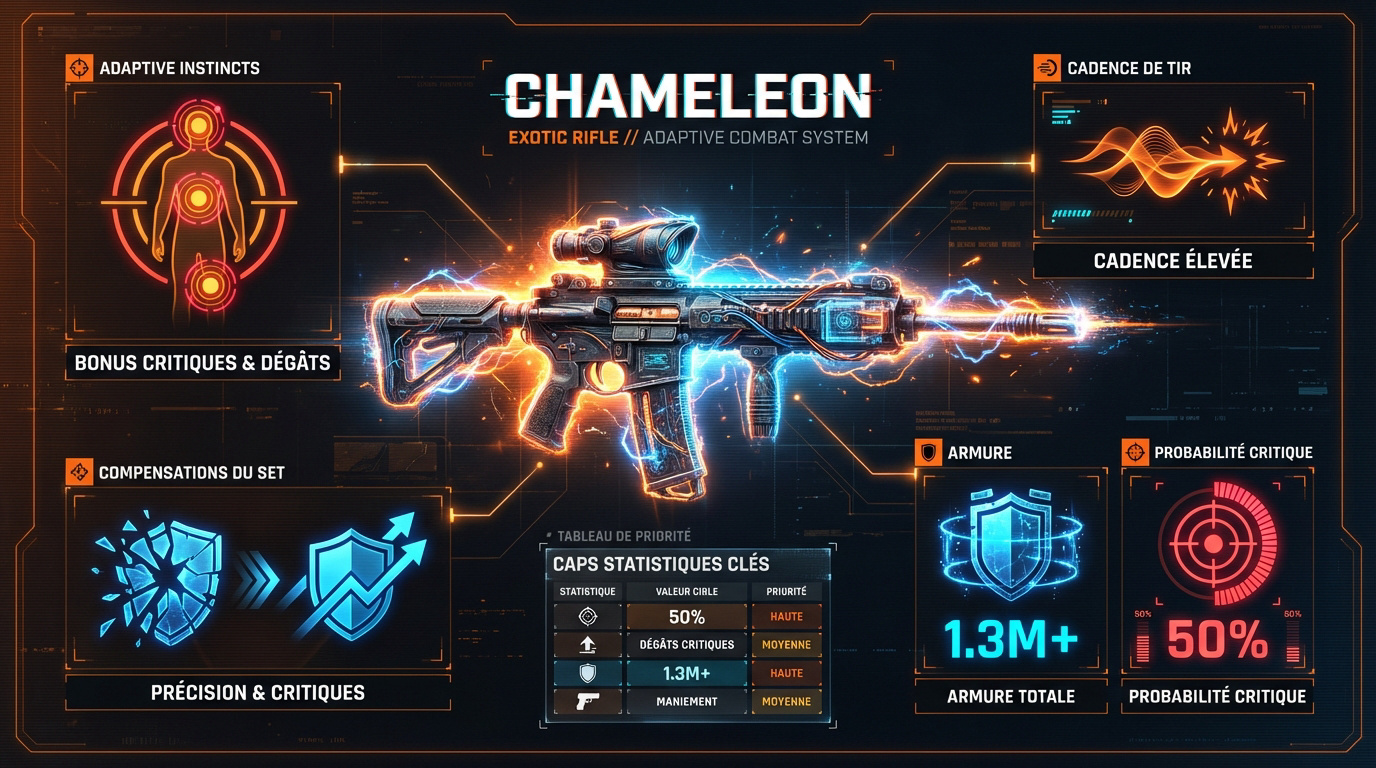 Infographie des statistiques et talents du fusil exotique Chameleon dans The Division 2