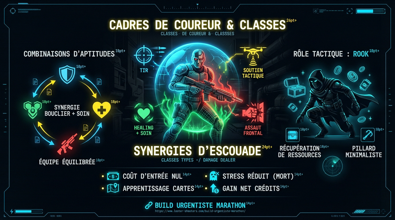 Infographie des classes et cadres de coureurs dans le jeu Marathon