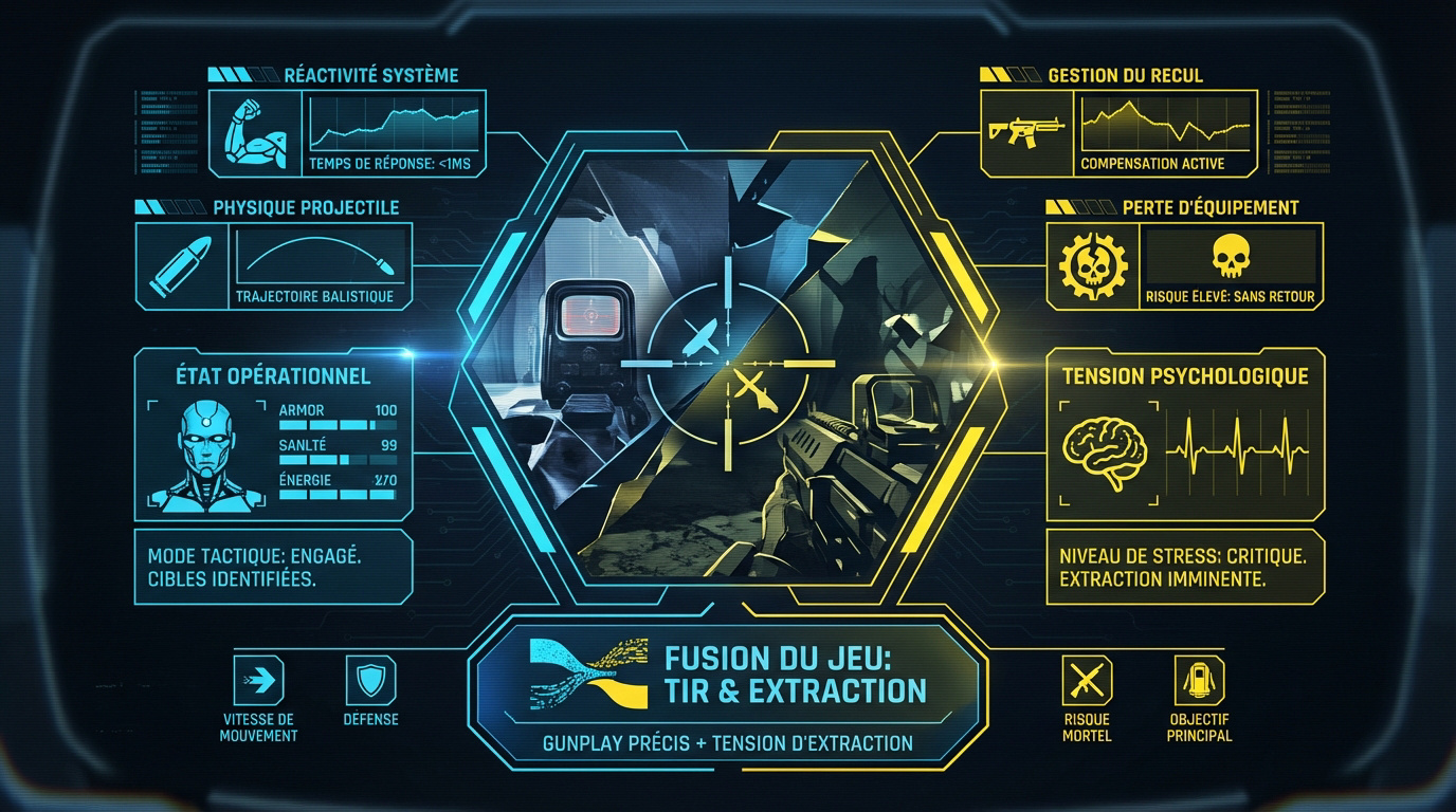 Interface tactique futuriste d'un joueur en pleine phase d'extraction sur Marathon