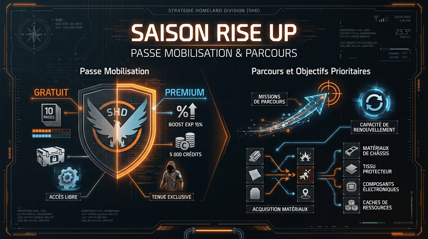 Interface du passe saisonnier Mobilisation et détails de l'arme exotique Agitateur