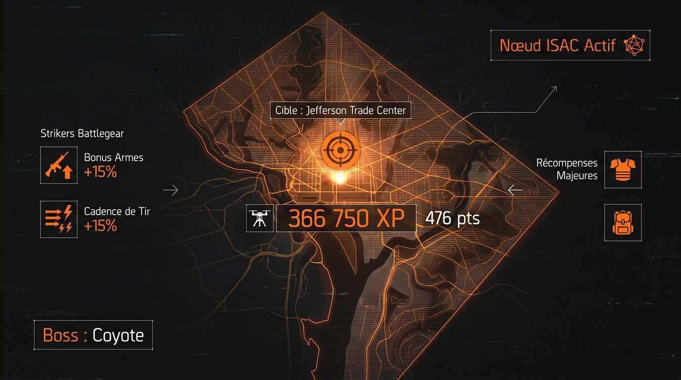Interface tactique de la mission Jefferson Trade Center dans The Division 2