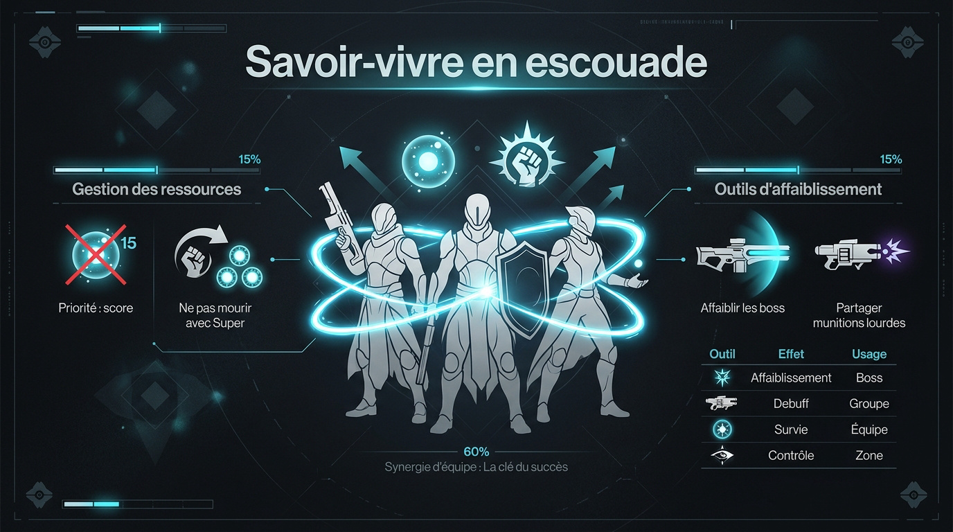Infographie des règles de conduite et de gestion des ressources en escouade Destiny 2