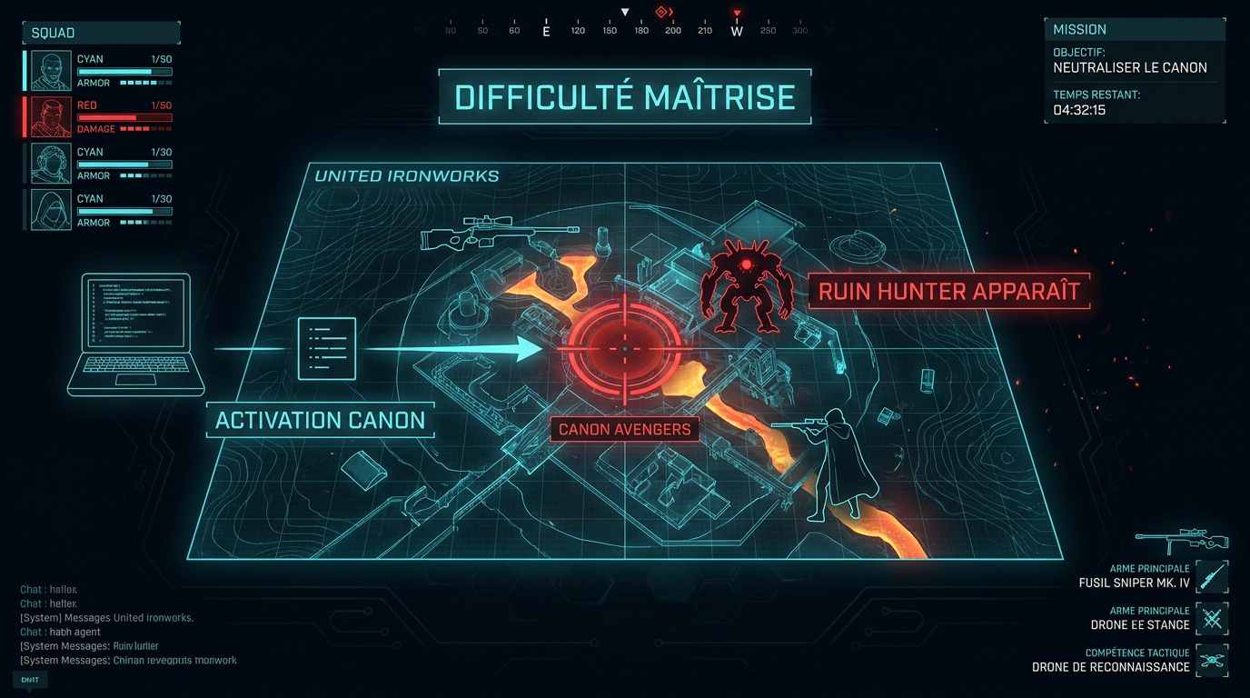 Interface tactique pour le piratage du canon Avengers dans The Division 2