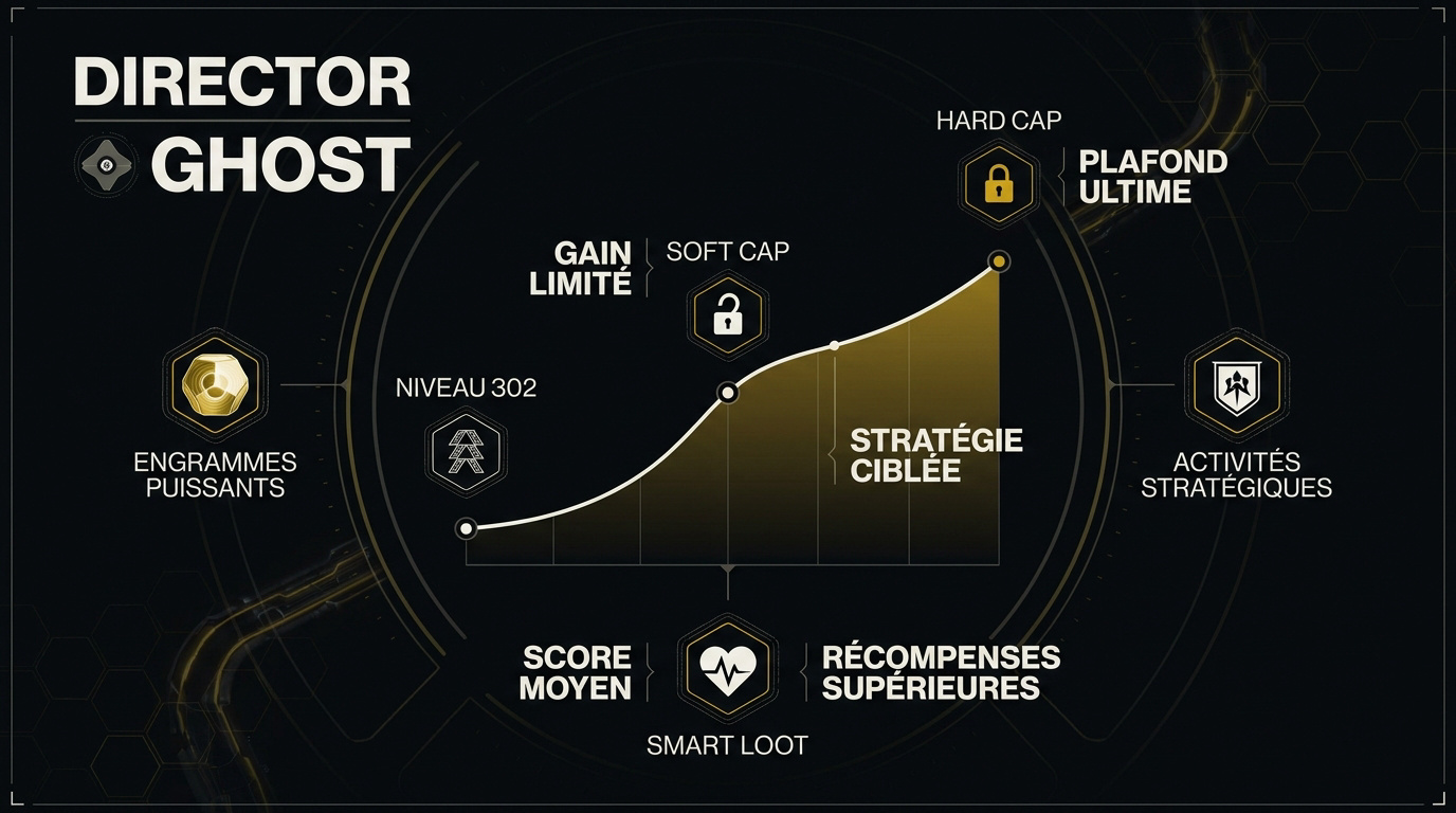 Interface du spectre affichant la progression des niveaux et les récompenses de puissance dans Destiny 2