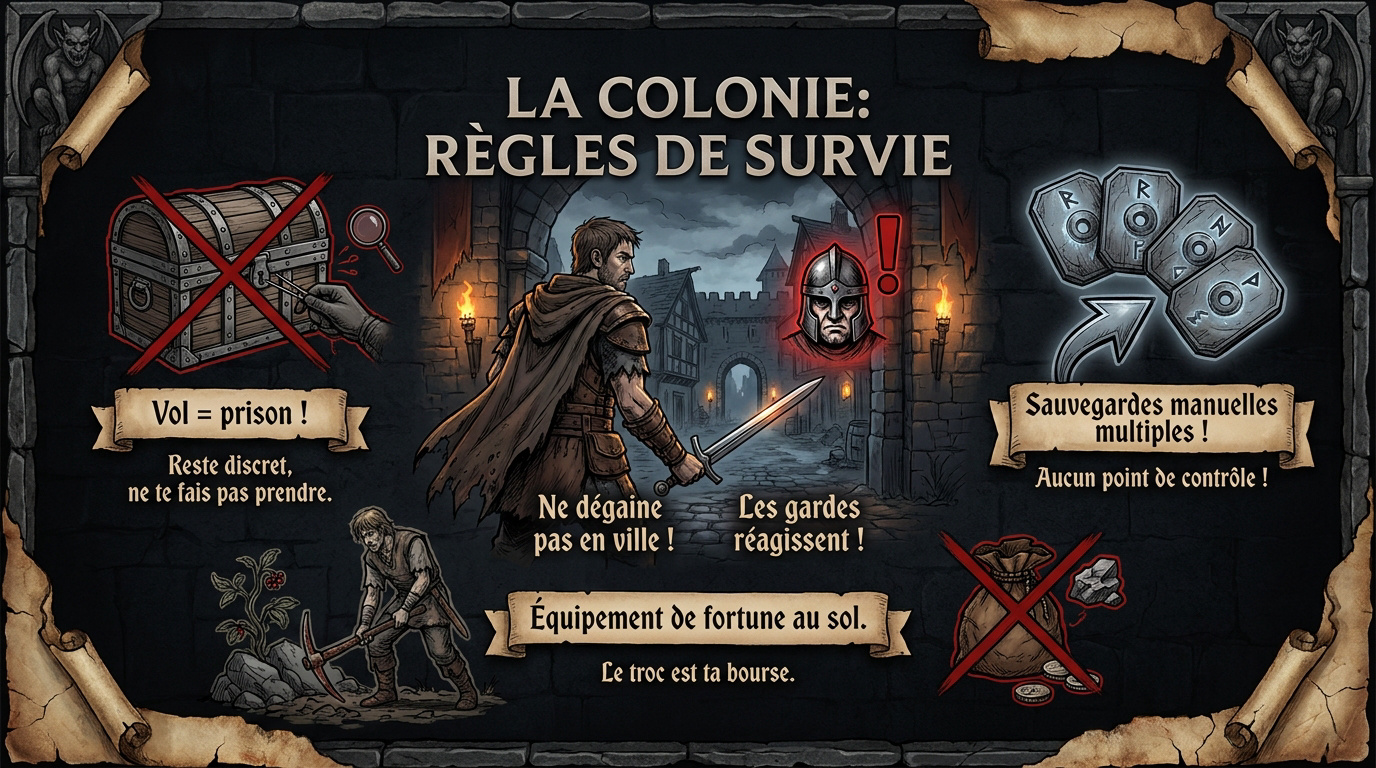 Un garde surveille l'entrée d'un camp dans la Colonie de Gothic Remake