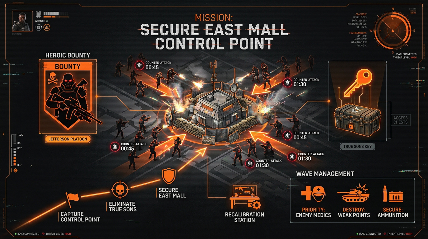 Agent de la Division sécurisant un point de contrôle contre les True Sons à East Mall