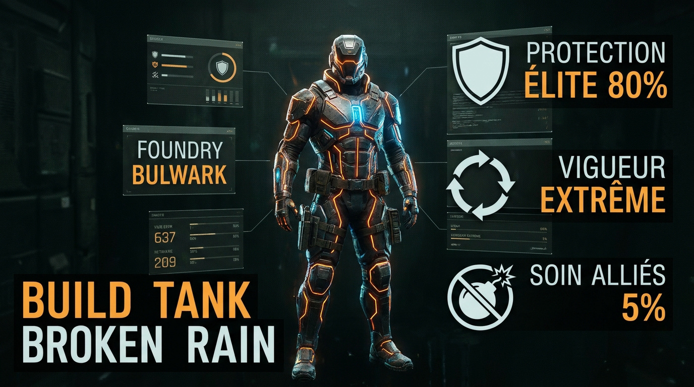 Agent de la Division équipé d'un bouclier et d'une armure lourde Foundry Bulwark pour l'incursion Broken Rain