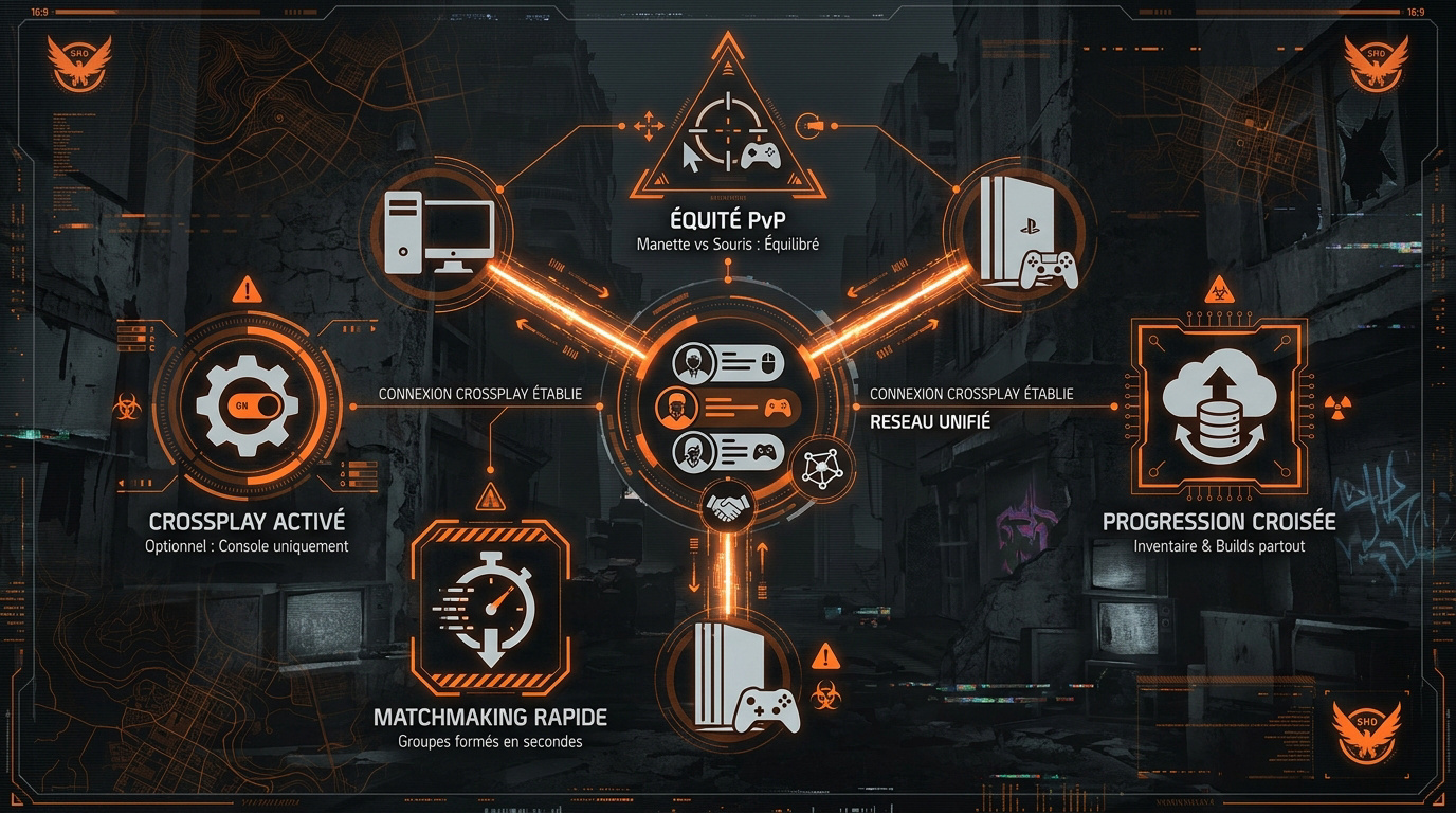 Illustration du réseau de jeu crossplay et de la progression partagée entre plateformes
