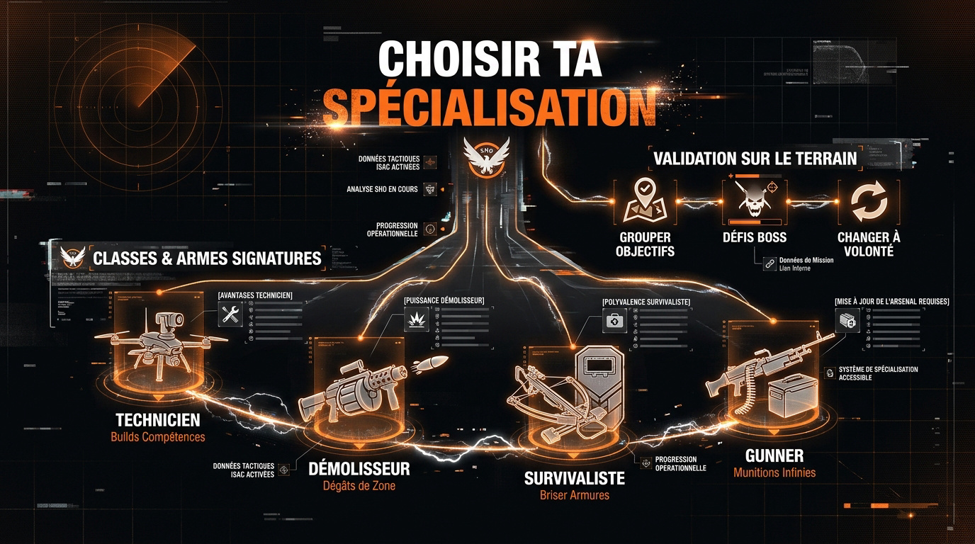 Interface de sélection des spécialisations dans The Division 2