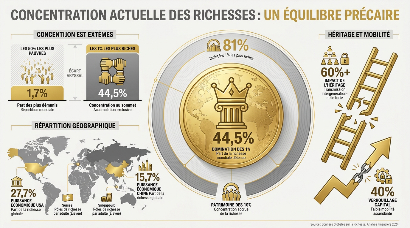 Graphique illustrant la concentration extrême des richesses mondiales entre les mains d'une élite