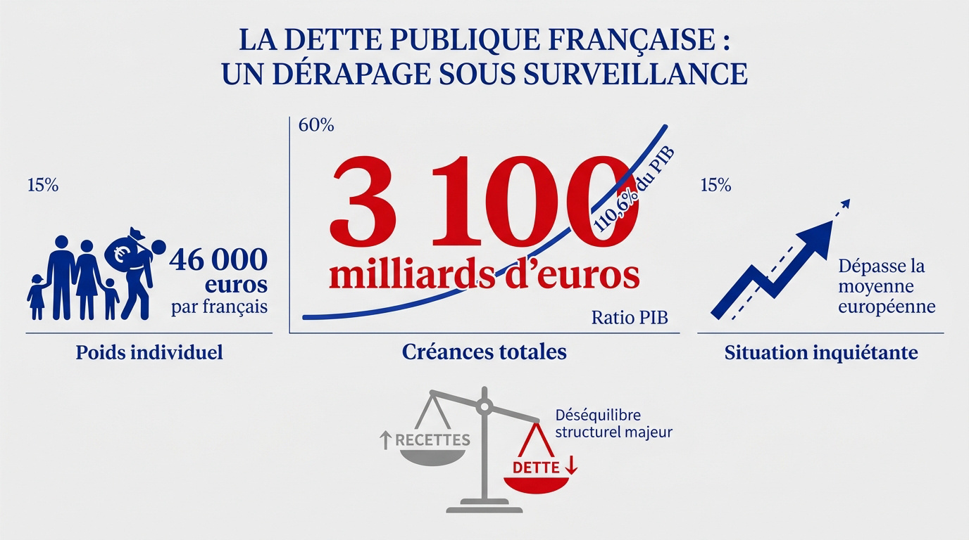 Graphique illustrant la dette publique française atteignant 3100 milliards d'euros