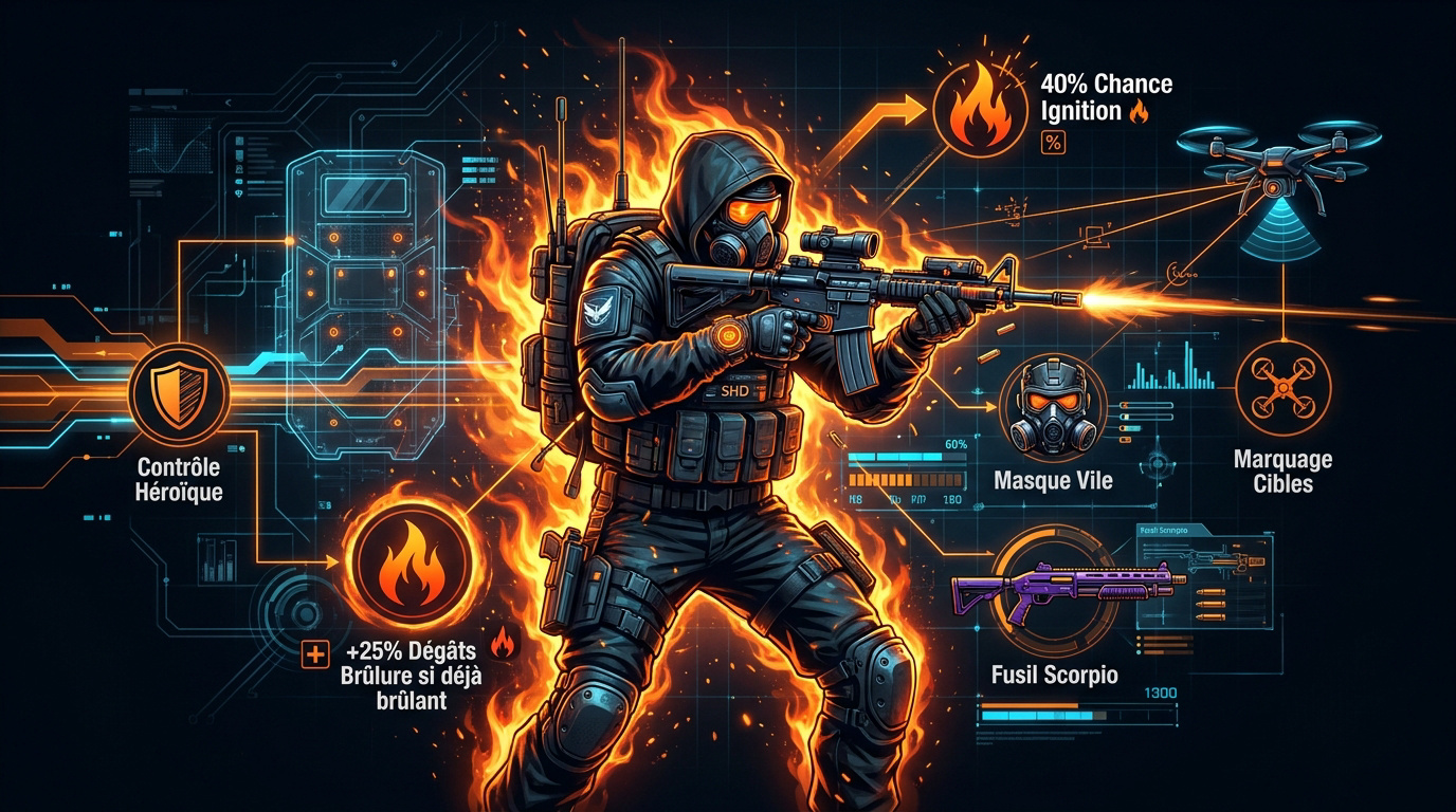 Agent de The Division 2 utilisant des compétences de feu sur le terrain