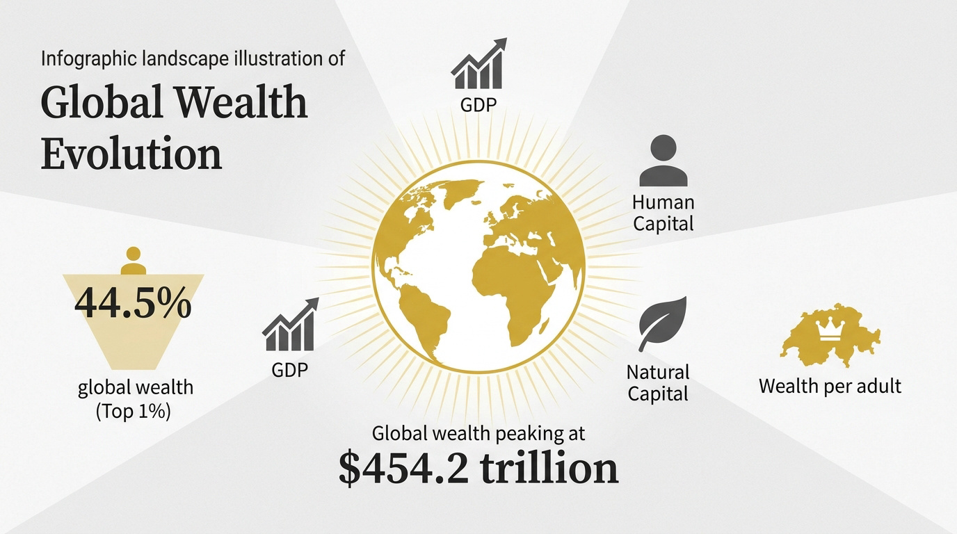 Infographie montrant la répartition et l'évolution de la richesse mondiale par actifs