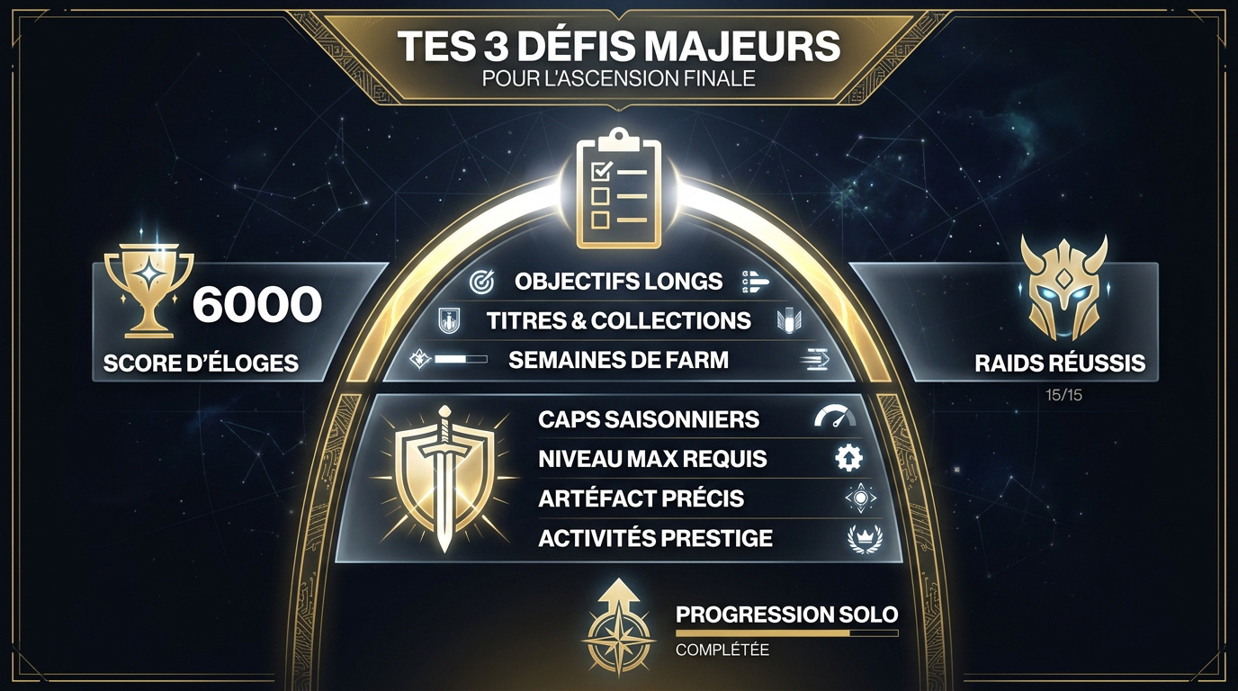 Infographie des défis pour atteindre le rang 11 de Gardien dans Destiny 2