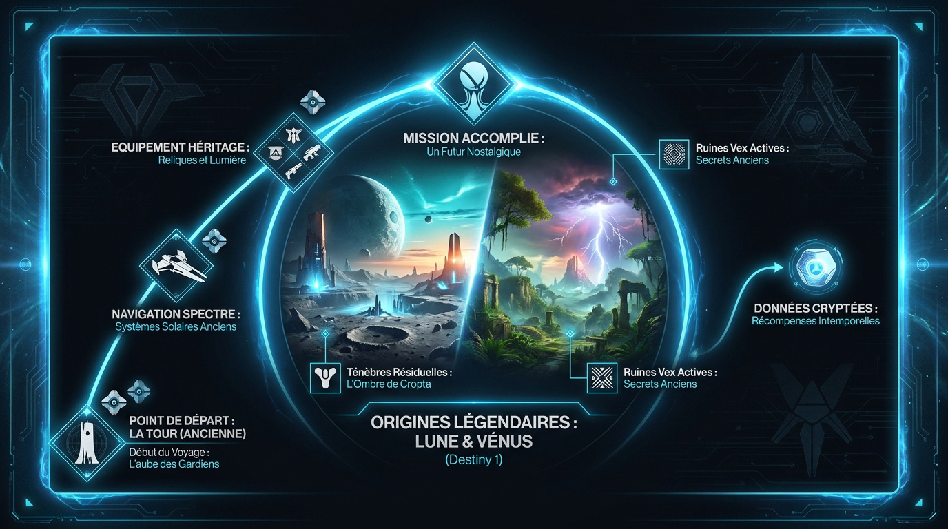 Infographie montrant les environnements de Vénus et de la Lune dans Destiny