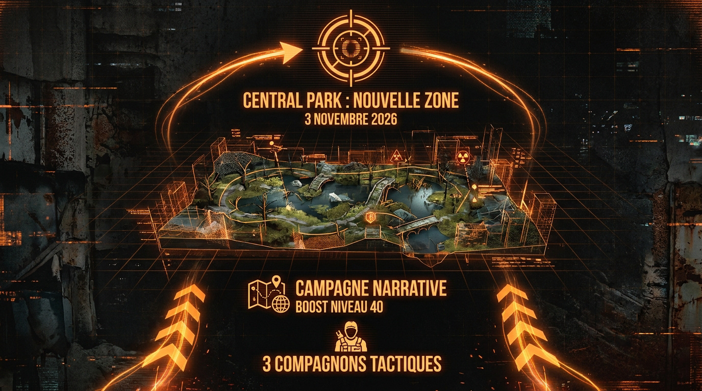 Infographie de Central Park dévasté et envahi par la végétation dans The Division 2