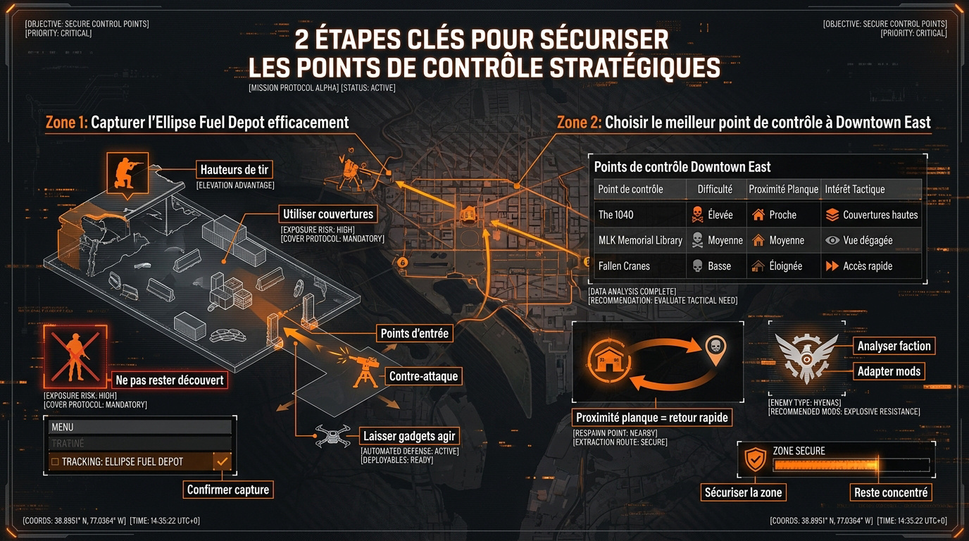 Infographie tactique pour la sécurisation des points de contrôle dans The Division 2