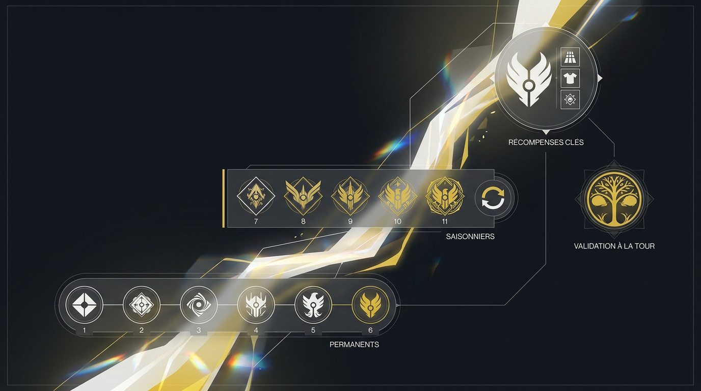 Interface de progression des rangs de Gardien et récompenses dans Destiny 2