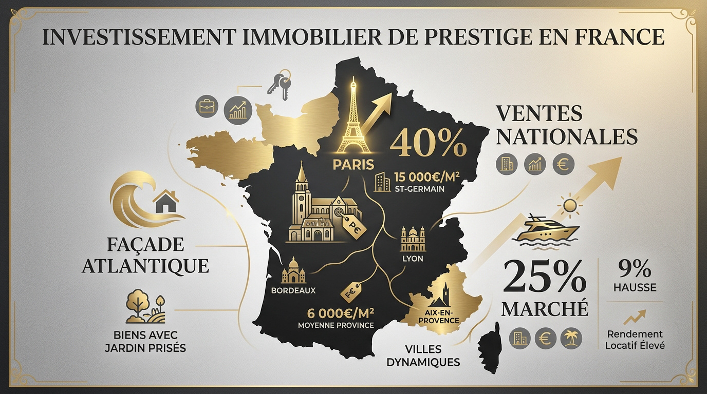 Villa de luxe avec piscine sur la Côte d'Azur représentant l'investissement immobilier de prestige en France