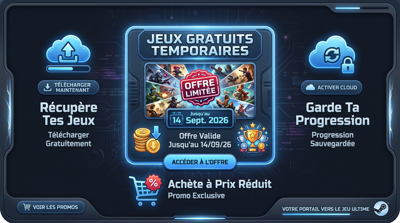 Sélection de jeux vidéo majeurs disponibles gratuitement sur Steam pour une durée limitée