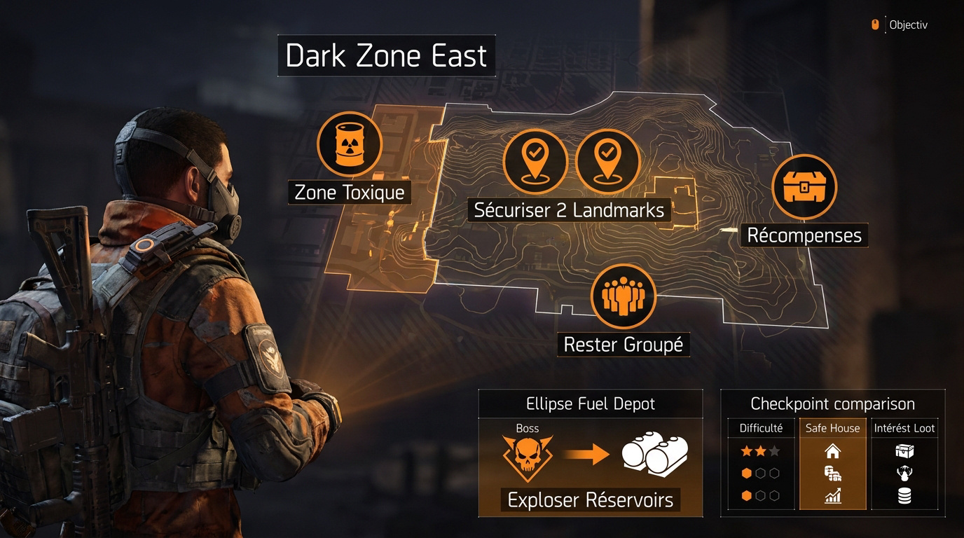 Carte détaillée des points de repère de la Dark Zone Est dans The Division 2