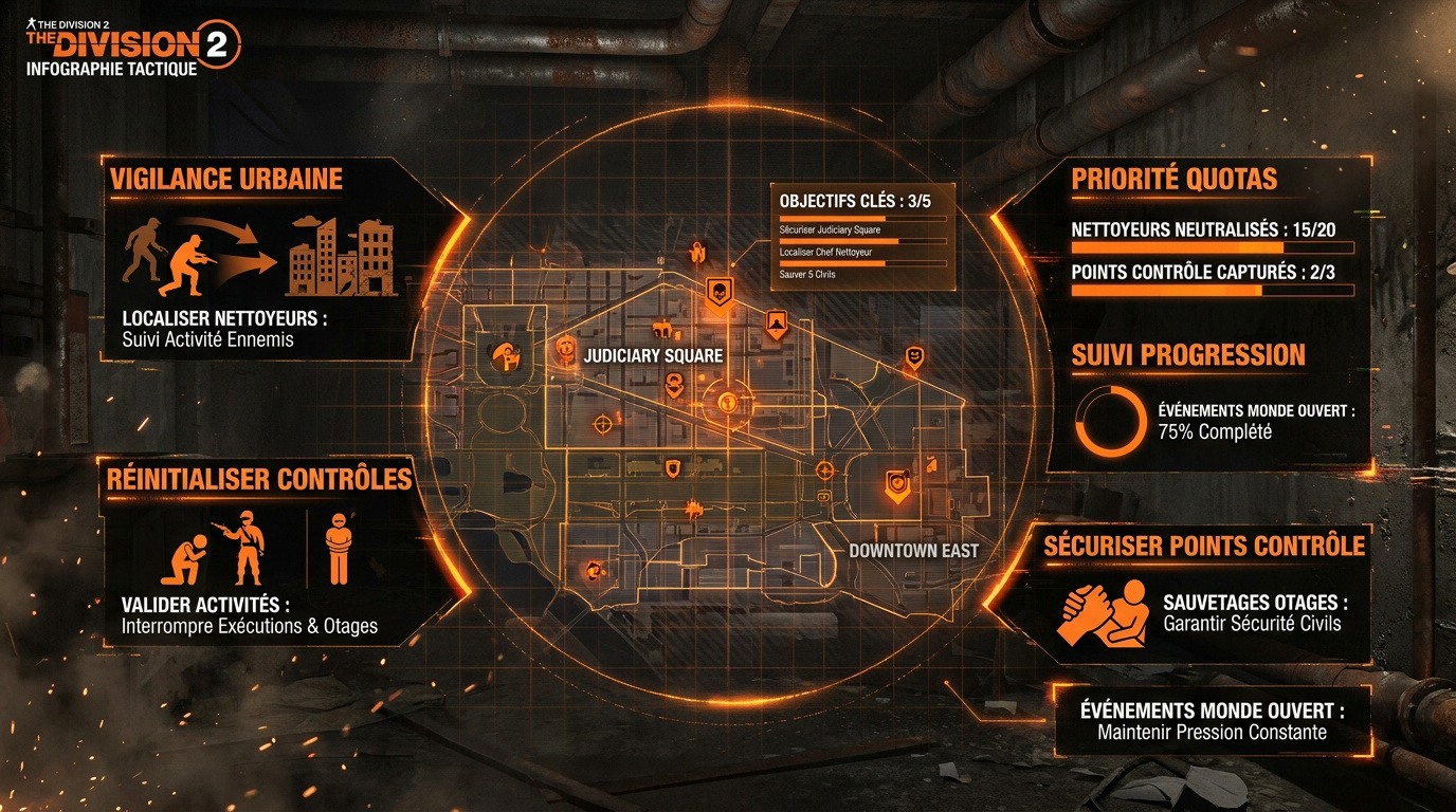 Infographie tactique de la traque Red Horizon dans The Division 2