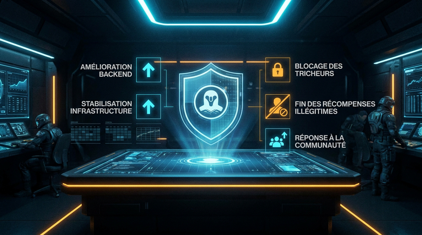 Centre de commandement tactique futuriste supervisant la sécurité du réseau Destiny 2