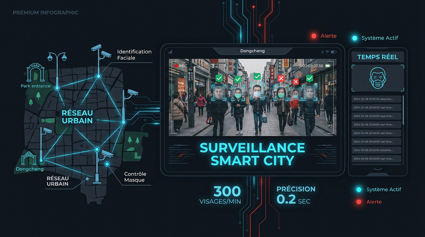 Infographie du système de surveillance Smart City dans le district de Dongcheng à Pékin