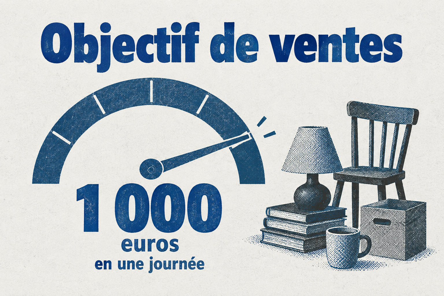 Une jauge de ventes cumulées atteint l’objectif de 1 000 euros en une journée.